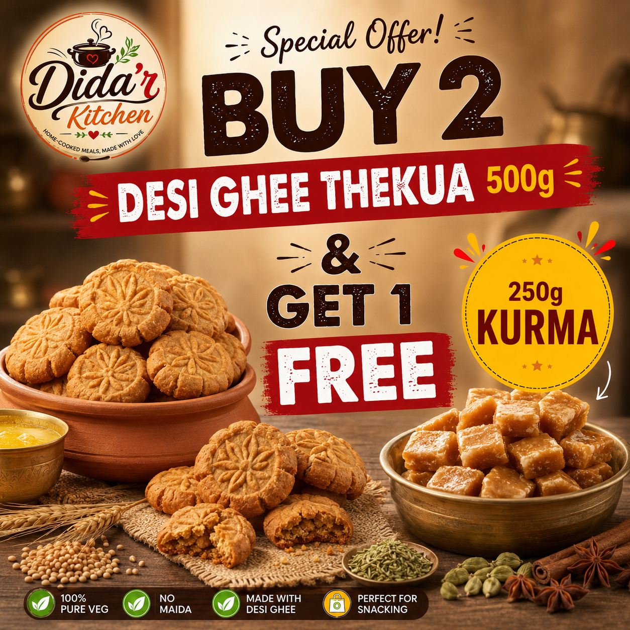 BUY 2 DESI GHEE THEKUA 500G AND GET 1 FREE 250G KHURMA